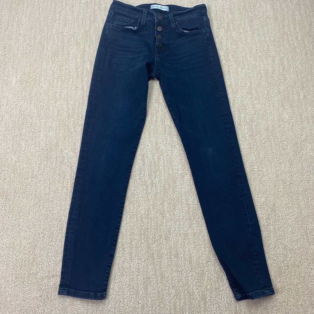 Flying Monkey Jeans 25 Blue Dark Wash Button Fly Skinny‎ Stretch Jean